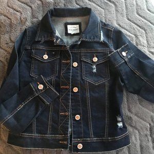 Distressed blue jean jacket “wax jean” brand